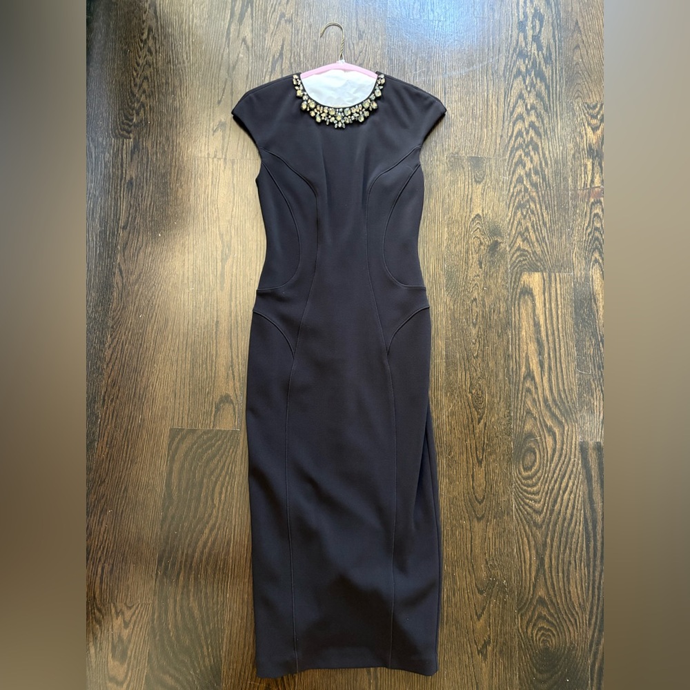 Ted Baker Black Midi Dress with Embellished Neckline